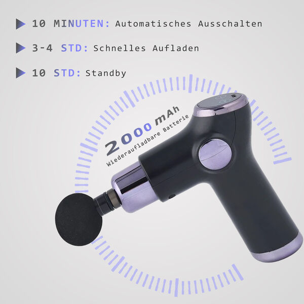 Mini-Muskel-Massage-Pistole mit 4 Massageköpfen, 32 Stärken, perfekt zum Mitnehmen, schwarz image number 4
