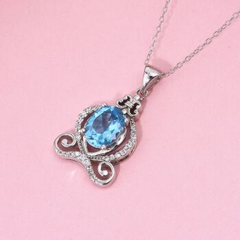 Schweizer Blautopas, Wei&szlig;er Zirkon Schmuckset 925 Silber rhodiniert ca. 2.43 ct