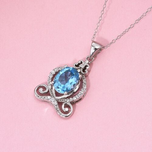 Schweizer Blautopas, Weißer Zirkon Schmuckset 925 Silber rhodiniert ca. 2,43 ct. image number 1