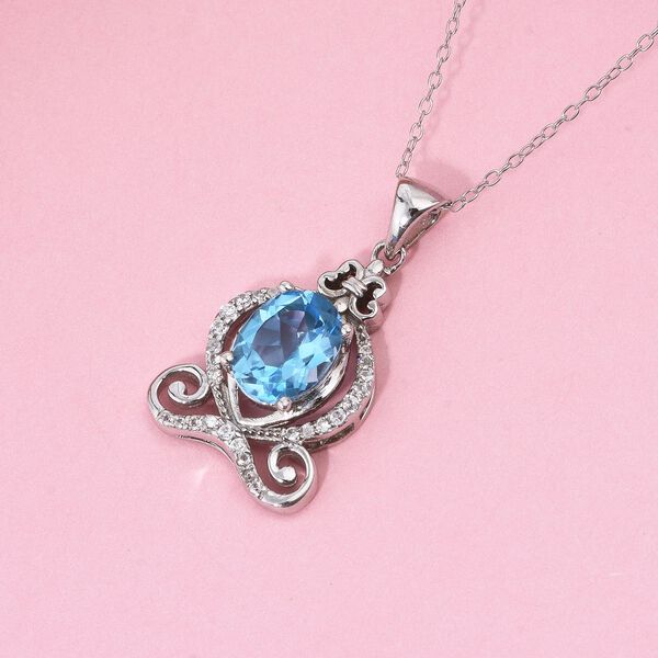 Schweizer Blautopas, Weißer Zirkon Schmuckset 925 Silber rhodiniert ca. 2,43 ct. image number 1