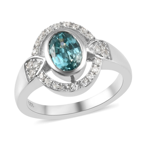 Kambodschanischer, blauer Zirkon Halo-Ring, 925 Silber platiniert  ca. 1,45 ct image number 2