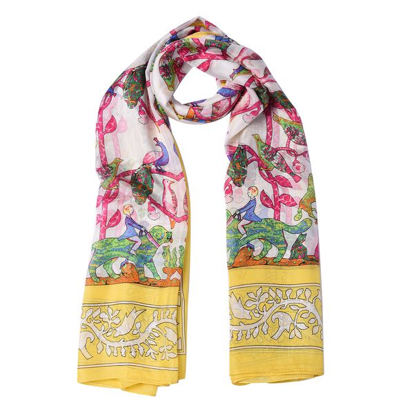 LA MAREY: Bedruckter Schal aus 100% Maulbeerseide, in Geschenkbox, Gelb und mehrfarbig image number 4