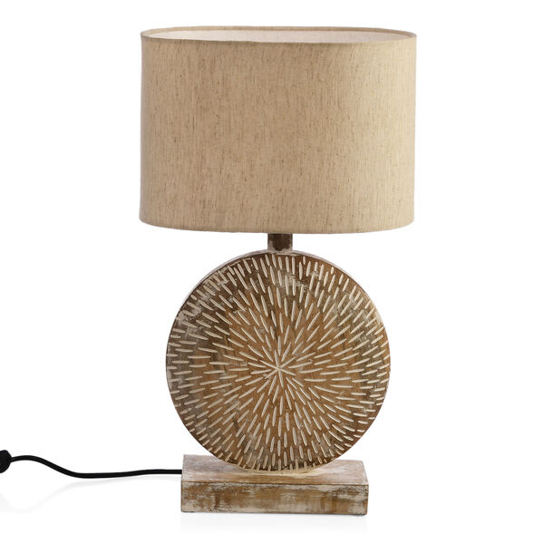 NAKKASHI - Handgeschnitzte Tischleuchte aus Mangoholz, inkl. Lampenschirm, Natur