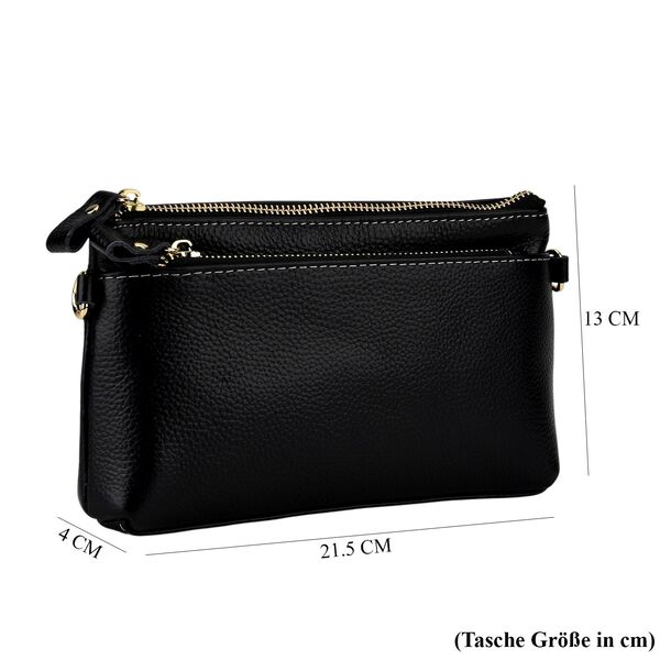 Echtleder Crossbody Tasche, mehrere Rei&szlig;verschlussf&auml;cher, verstellbarer Schulterriemen, 21,5x4x13cm, Schwarz image number 9