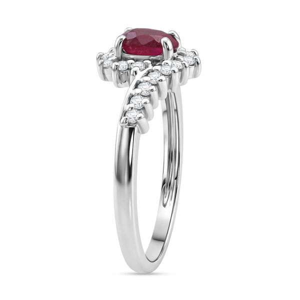 D'Joy Afrikanischer Rubin (Fissure gef&uuml;llt), Wei&szlig;er Zirkon Ring 925 Silber rhodiniert (Gr&ouml;&szlig;e 16.00) ca. 1,31 ct image number 4