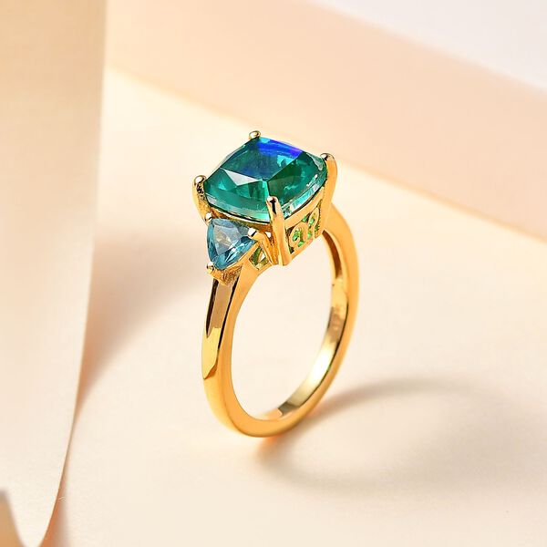 Pfau Quarz Triplette, Blauer Apatit Ring 925 Silber vergoldet (Größe 16.00) ca. 3,17 ct image number 2