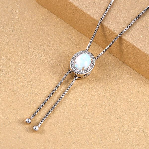 AA nat&uuml;rliche, &auml;thiopische Welo Opal und Zirkon-Lariat-Halo-Halskette, 60 cm, 925 Silber platiniert, 1,48 ct. image number 3