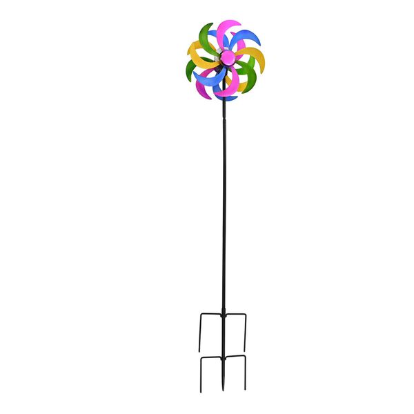 Solar Gartenleuchte Windrad, Eisen, 140 cm, Mehrfarbig
