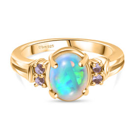 D'Joy AA Natürlicher, äthiopischer Welo Opal, Rosa Saphir Ring 925 Silber vergoldet (Größe 17.00) ca. 1,33 ct