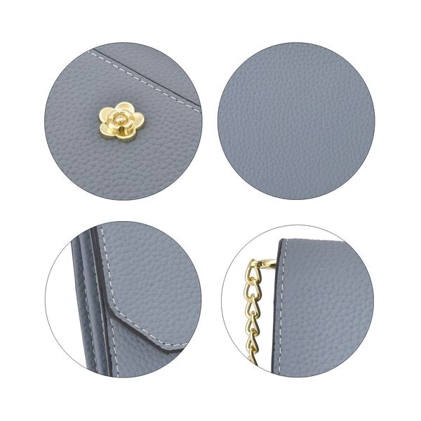 Echtleder Clutch mit Metallriemen, grau image number 6