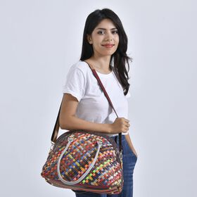 Chaos By Elsie - Farbenfrohe Echtleder Crossbody Tasche, Gewebtes Muster