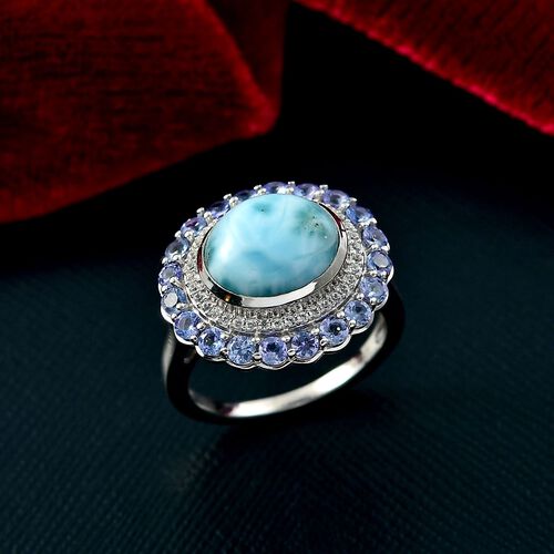 D'Joy Larimar, Tansanit Ring 925 Silber rhodiniert (Größe 19.00) ca. 7,62 ct image number 1