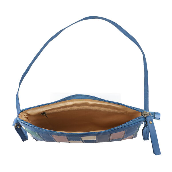 100% echte Leder Patchwork Umhängetasche, Blau image number 4