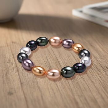 Flexibles mehrfarbiges Oval Muschelkernperle Armband