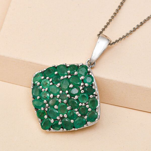 Kagem sambischer Smaragd-Cluster- Anhänger mit Kette in Silber, 4,47 ct. image number 3