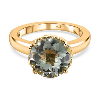 Prasiolith Ring, 925 Silber Gelbgold Vermeil (Gr&ouml;&szlig;e 18.00) ca. 3.41 ct
