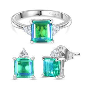 2er Set - D joy Pfau Quarz Triplette Ohrringe und Ring, Größe (16.00), 925 Silber platiniert, ca. 6.14 ct