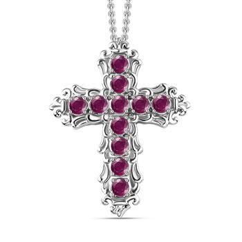 Afrikanischer Rubin (Fissure gef&uuml;llt) Kreuz-Anh&auml;nger mit Kette, Edelstahl ca. 1.19 ct