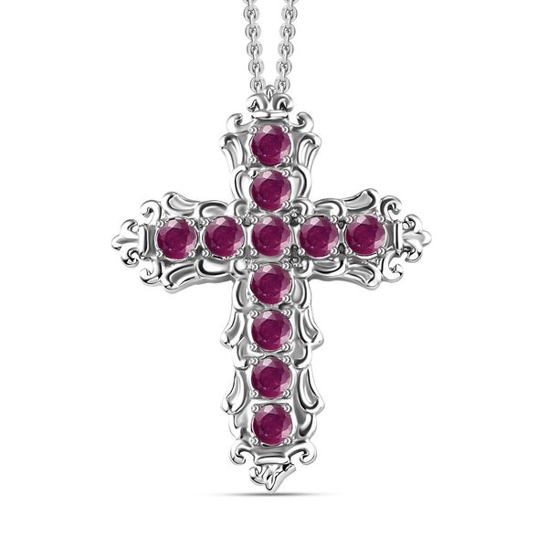 Afrikanischer Rubin (Fissure gefüllt) Kreuz-Anhänger mit Kette, 50 cm - 1,19 ct. image number 0