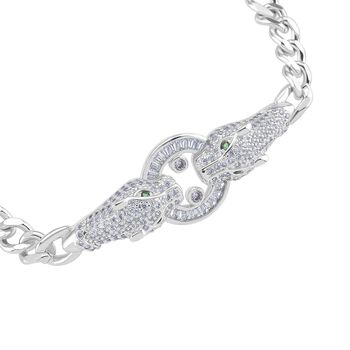 Wei&szlig;es Zirkonia und gr&uuml;nes Nanokristall 18,5cm Armband in Silberton