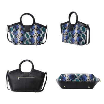 Handtasche aus 100% echtem Leder, Schlangenmuster, Blau&nbsp;