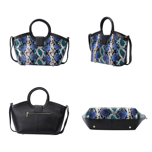 Handtasche aus 100% echtem Leder, Schlangenmuster, Blau&nbsp; image number 4