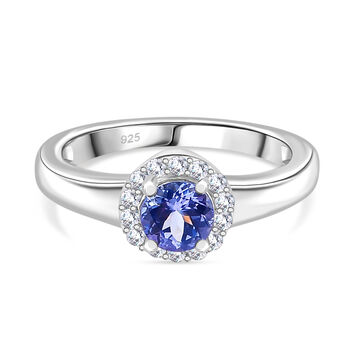 Tansanit und Zirkon Ring 925 Silber platiniert (Gr&ouml;&szlig;e 16.00) ca. 0,80 ct