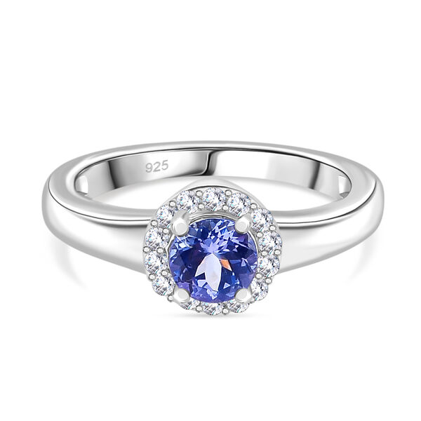 Tansanit und Zirkon Ring 925 Silber platiniert  ca. 0,80 ct