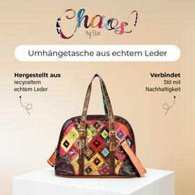 Chaos by Elsie Multicolor Kroko-Pr&auml;gung Echtleder Crossbody Tasche mit RFID-Schutz und Mini-Taschenlampe und LA MAREY Schal aus 100 % Maulbeerseide