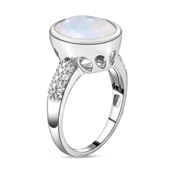 Premium Regenbogen Mondstein und weißer Zirkon-Ring, 925 Silber platiniert  ca. 4,70 ct image number 5