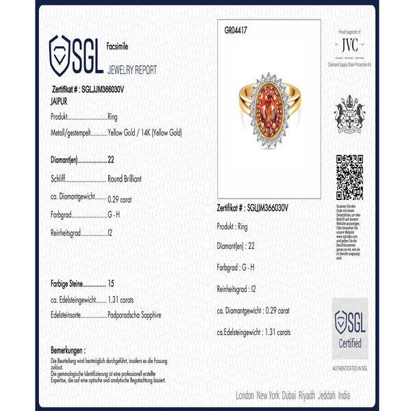 AAA Padparadscha Saphir und Diamant Ring in 585 Gold - 1,60 ct. image number 8