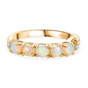 D'Joy AA Nat&uuml;rlicher, &auml;thiopischer Welo Opal, Wei&szlig;er Zirkon Ring 925 Silber Gelbes Gold (Gr&ouml;&szlig;e 18.00) ca. 0,62 ct