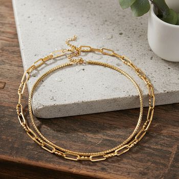 DESIGNER INSPIRIERT - 2er Fancy 316L Edelstahl Ketten Set ca. 50 cm Goldfarben