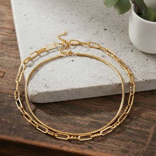 DESIGNER INSPIRIERT - 2er Fancy 316L Edelstahl Ketten Set ca. 50 cm Goldfarben image number 2