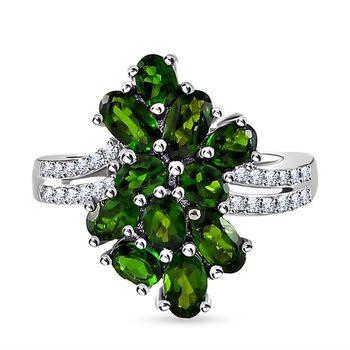 Nat&uuml;rlicher Chromdiopsid-Ring, 925 Silber platiniert (Gr&ouml;&szlig;e 16.00) ca. 2,49 ct