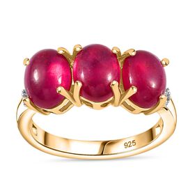 AA Afrikanischer Rubin (Fissure gefüllt), Weißer Diamant Ring, 925 Silber 750 Gelbgold Vermeil (Größe 18.00) ca. 6.07 ct