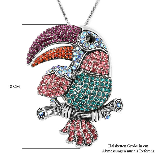 Mehrfarbige Kristall-Papageien-Brosche/ Anh&auml;nger mit 60 cm Kette - 4 ct. image number 6