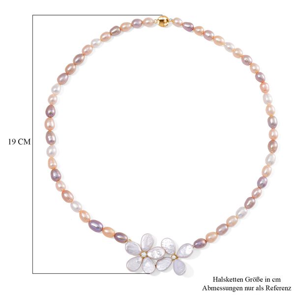 Keshi Perle (12x9 mm), Mehrfarbige Süßwasser Perle (7-8mm) Halskette ca. 50 cm 925 Silber vergoldet image number 6