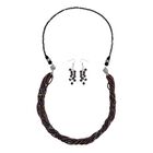 2er Set mehrschichtiger Halsketten und Ohrringe, Graue, schwarze Kristallperlen und weiße Kristalle