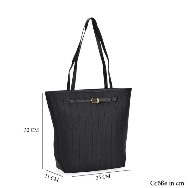 Tragetasche aus echtem Leder mit dekorativer Schnalle und zwei Griffen, 25×11×32 cm, Schwarz image number 6