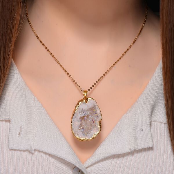 Wei&szlig;er Drusy Quarz-Anh&auml;nger mit 50+5cm Kette - 65,70 ct. image number 2