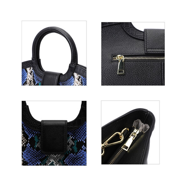 Handtasche aus 100% echtem Leder, Schlangenmuster, Blau&nbsp; image number 5