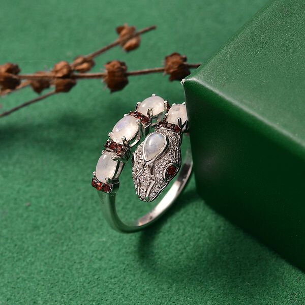 GP Trionfo Kollektion- AAA Regenbogen Mondstein, Mosambik Granat, Zirkon und blauer Saphir Ring - 2,26 ct. image number 2