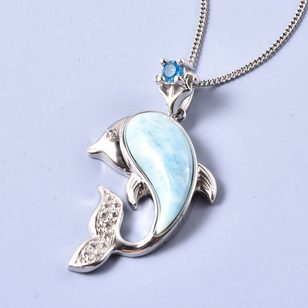 Larimar Delfin Anh&auml;nger mit Kette ca. 45 cm 925 Silber 3.69 ct image number 3