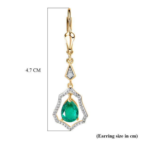 D'Joy Smaragd-Quarz Triplette, Wei&szlig;er Zirkon Ohrringe 925 Silber 750 Gelb Vergoldet ca. 2,70 ct. image number 5