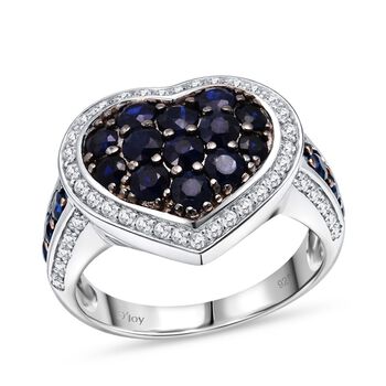 D'Joy Ceylon-Saphir, Wei&szlig;er Zirkon Ring 925 Silber rhodiniert (Gr&ouml;&szlig;e 21.00) ca. 2.74 ct