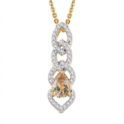 AAA Turkizit und weißer Zirkon-Anhänger mit Kette, 925 Silber Gelbgold Vermeil ca. 1.12 ct image number 0