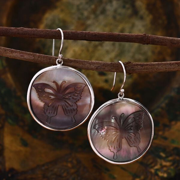 Graue Muschelkernperle ( 28 mm) Ohrringe, 925 Silber image number 2