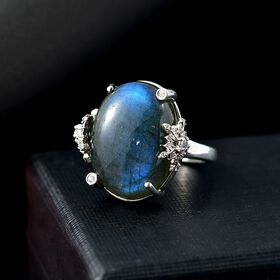 GP Kollektion - AAA Labradorit, Weißer Zirkon Ring 925 Silber rhodiniert (Größe 17.00) ca. 18,65 ct