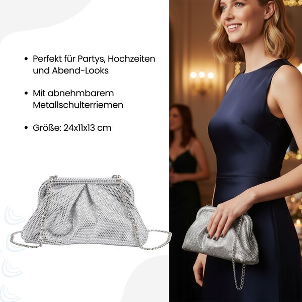 Clutch mit Metallschulterriemen, 24x11x13cm, Silber image number 3